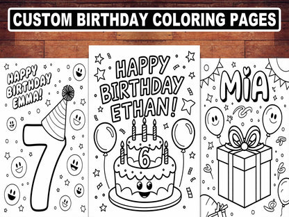 Personalized Birthday Coloring Pages for Kids | Custom Printable Party Activity, Digital Download