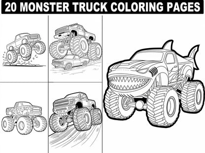 Monster Truck Coloring Pages: 20 Action Designs for Kids (Digital Download)